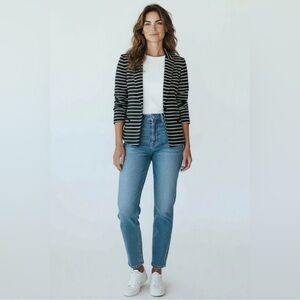 Club Monaco classic black cream striped work essential suit blazer jacket size 2